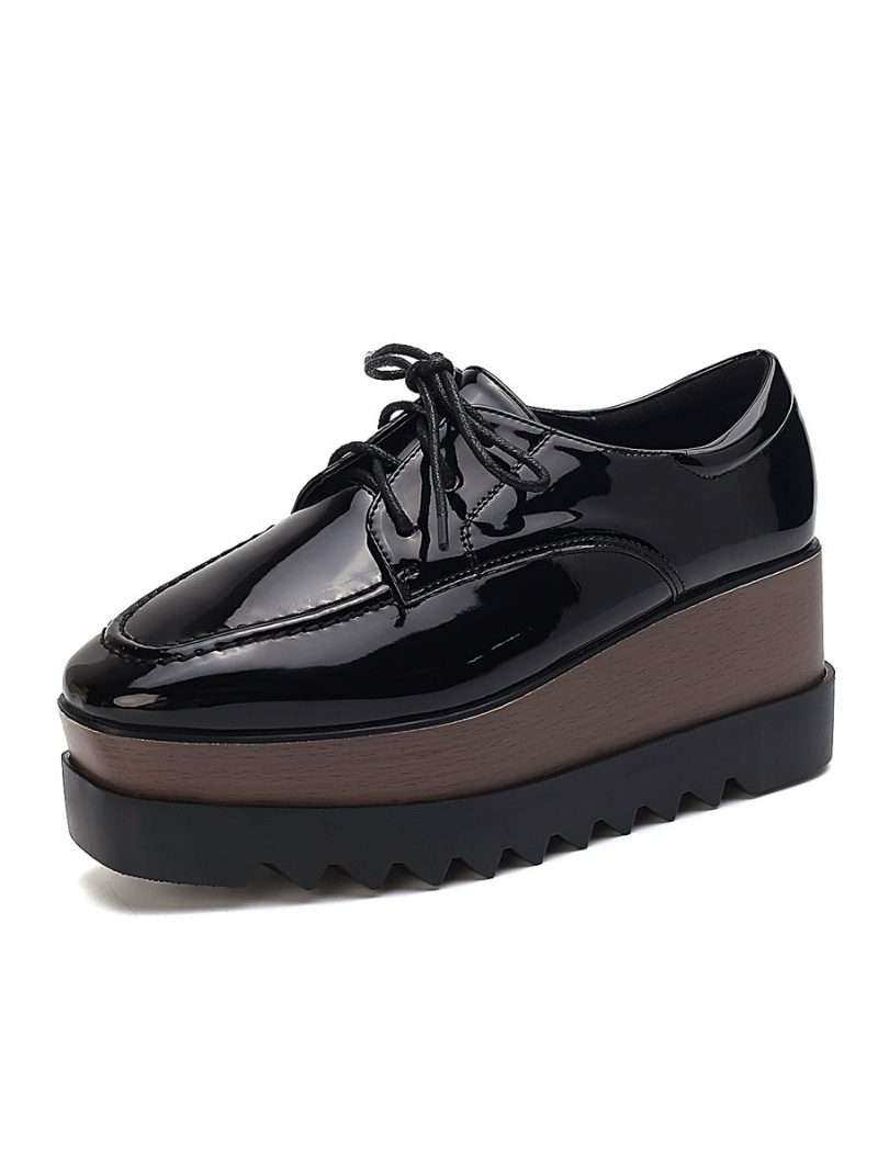 Flatform-schnür-oxfords Für Damen - Schwarz