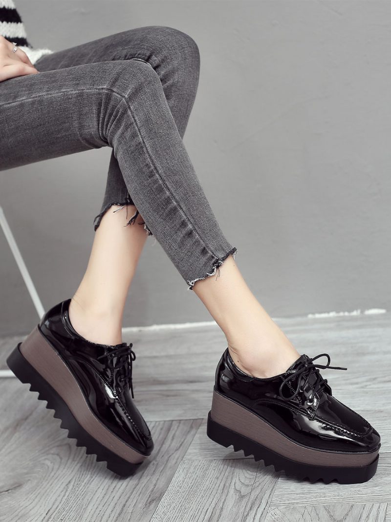 Flatform-schnür-oxfords Für Damen - Schwarz