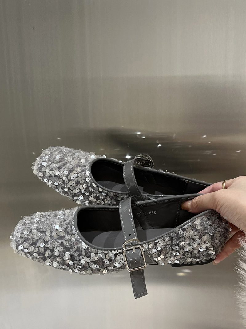 Glitzer-ballerinas Für Damen Mit Quadratischer Zehenpartie Mary Jane-partyschuhe