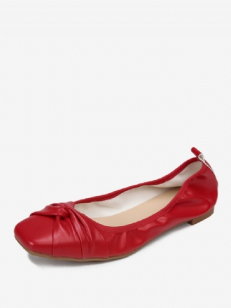 Rote Ballerinas Für Damen Schleifen Quadratische Zehen Geknotete Slip-on-schuhe