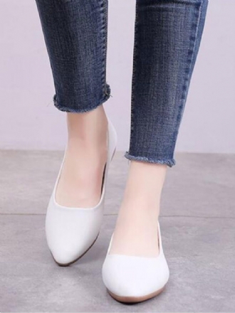 Weiße Flache Schuhe Für Damen Spitze Zehenpartie Slip-on-ballerinas Aus Pu-leder