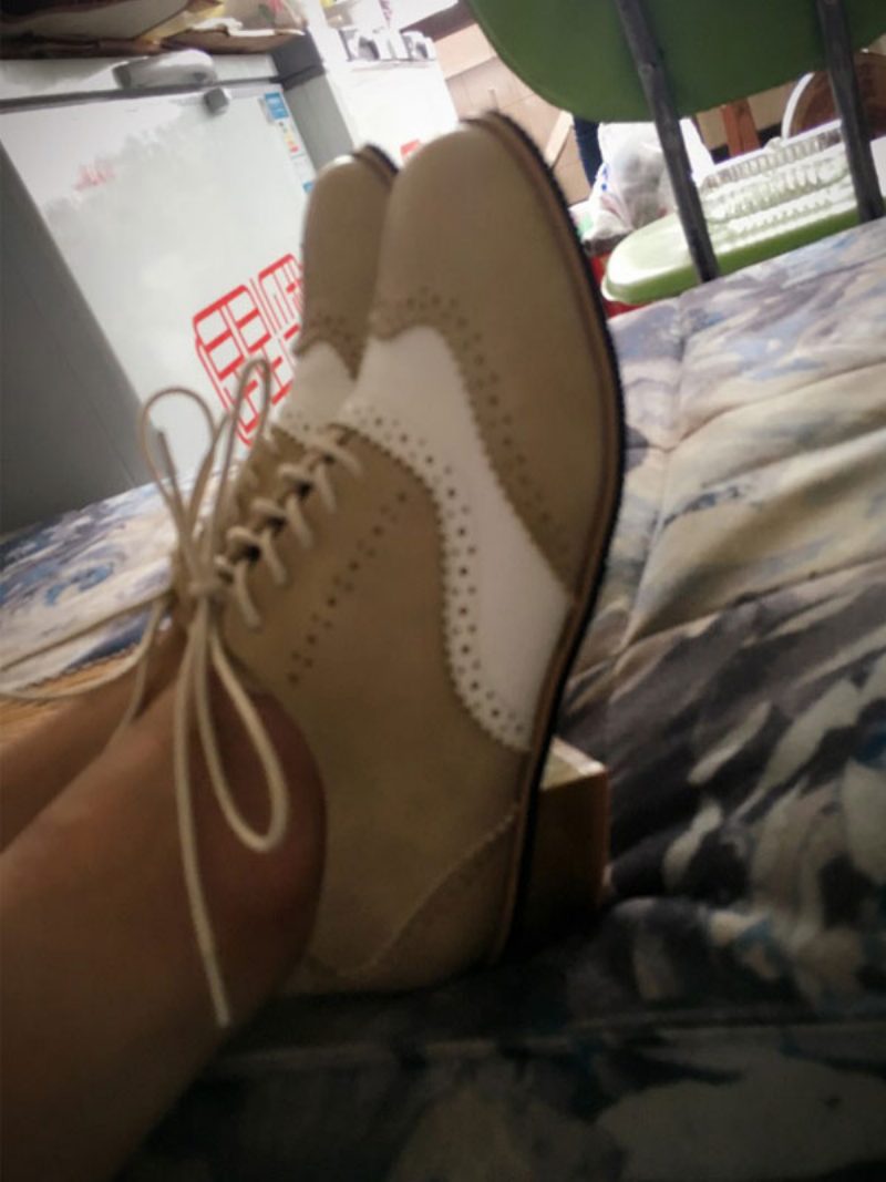 Wingtips-oxfords Für Damen Mit Absatz - Beige