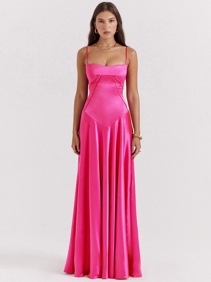 Corest Maxikleid Für Damen Verstellbare Spaghettiträger Rückenfrei Mit Schnürung Ballkleider - Rose