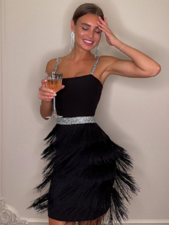 Damen-geburtstagspartykleid V-ausschnitt Ärmellose Cocktail-minikleider Mit Fransen