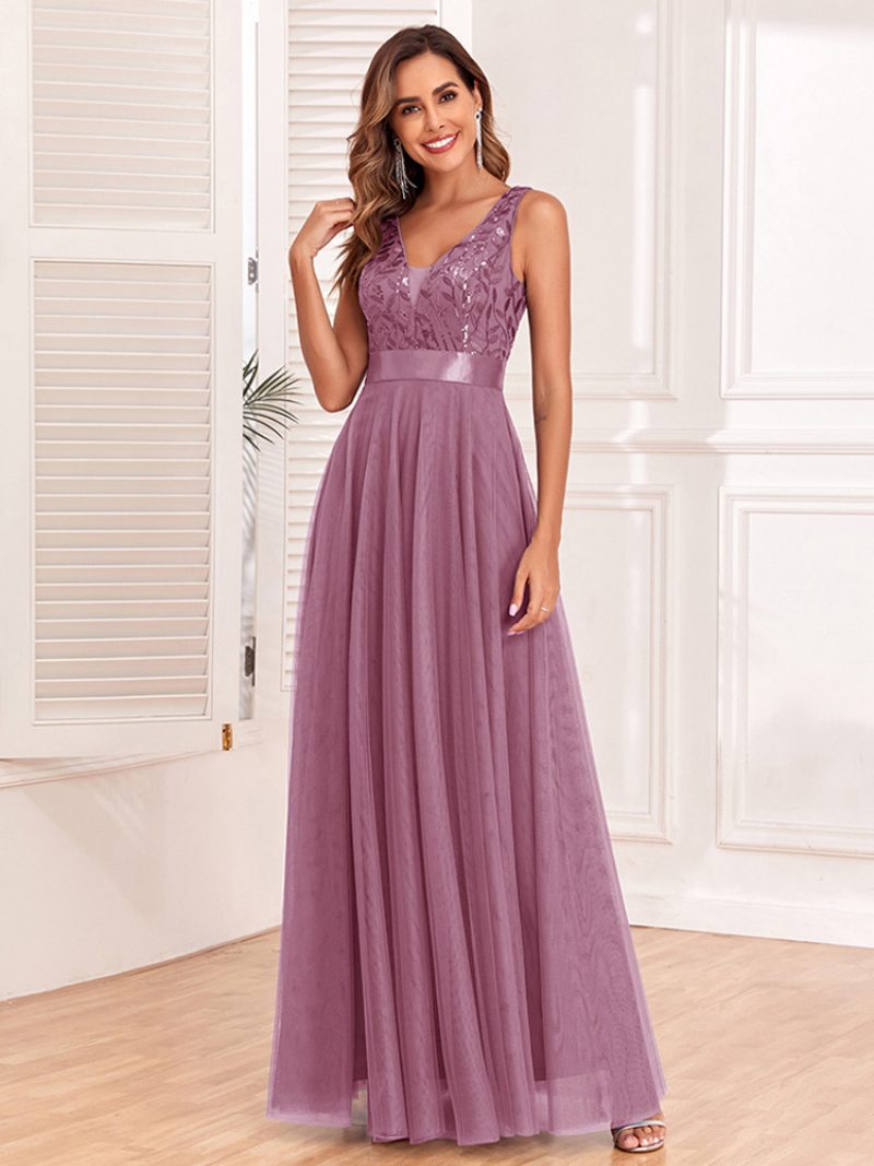 Damen-kleid Mit Pailletten Ärmellos Empire-taille A-linie Elegantes Ball-maxikleid - Pink