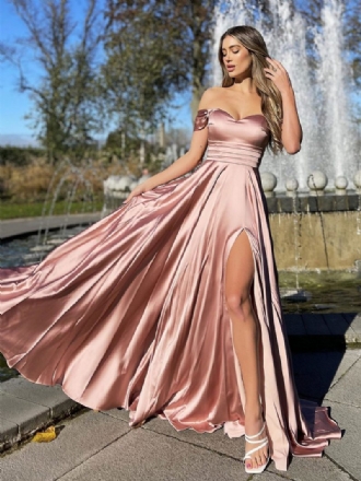 Damen-maxikleid Mit Bateau-ausschnitt Kurzen Ärmeln Sexy Ballkleider Hohem Schlitz Und Reißverschluss