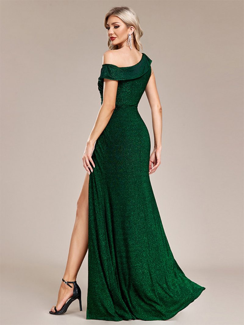 Damen One-shoulder-kleid Mit Pailletten Hohem Schlitz Und Maxi-abschlussballkleidern - Grün