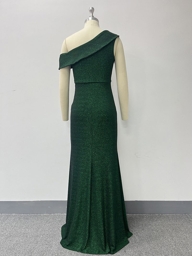 Damen One-shoulder-kleid Mit Pailletten Hohem Schlitz Und Maxi-abschlussballkleidern - Grün