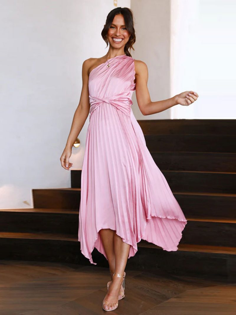 Damen One-shoulder-maxikleid Ärmellos Lässig Bodenlang - Rosa