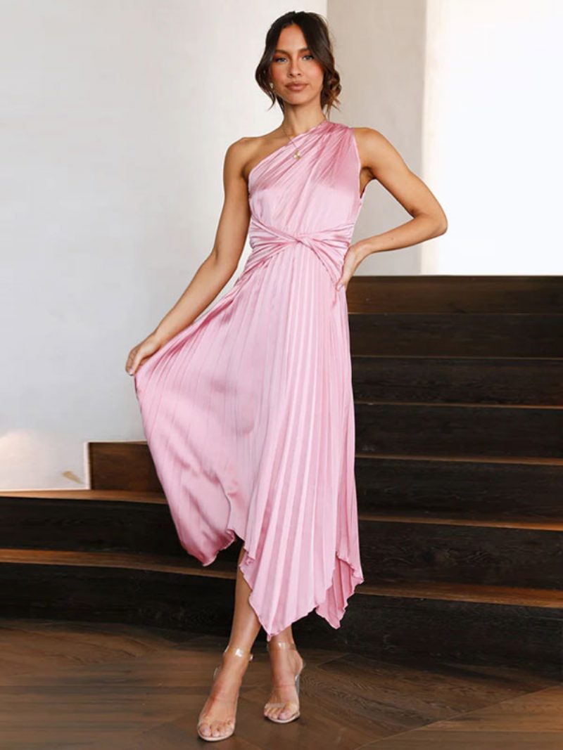 Damen One-shoulder-maxikleid Ärmellos Lässig Bodenlang - Rosa