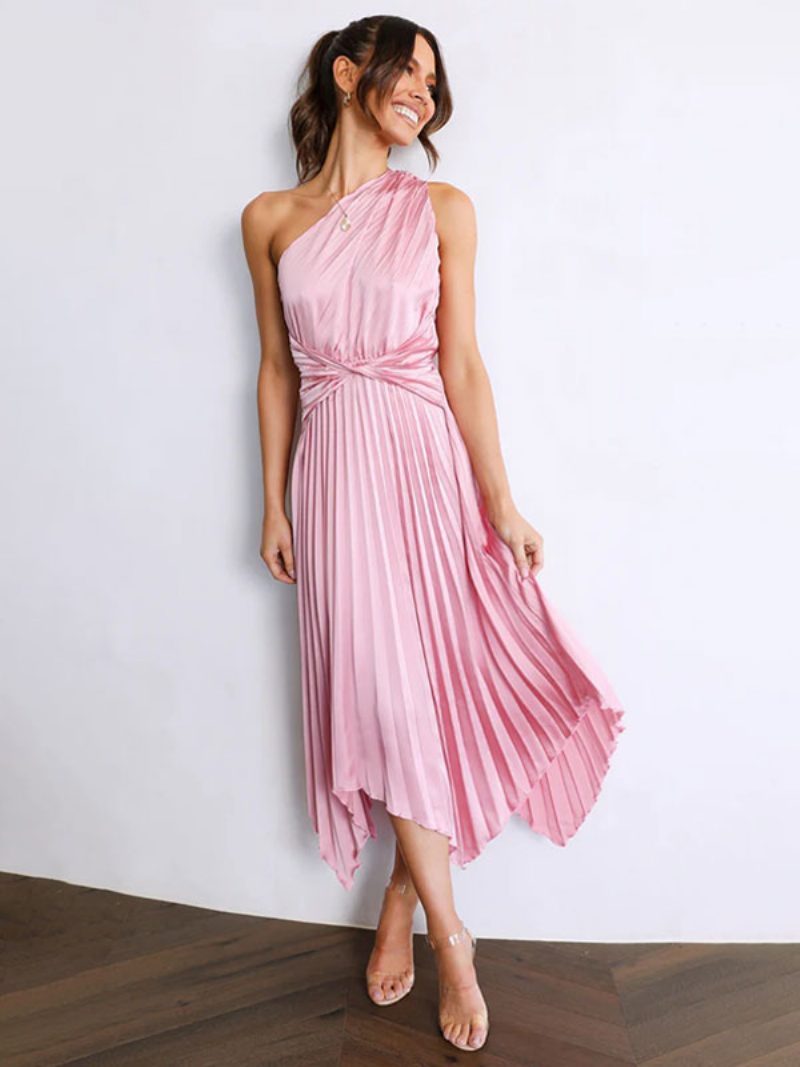 Damen One-shoulder-maxikleid Ärmellos Lässig Bodenlang - Rosa