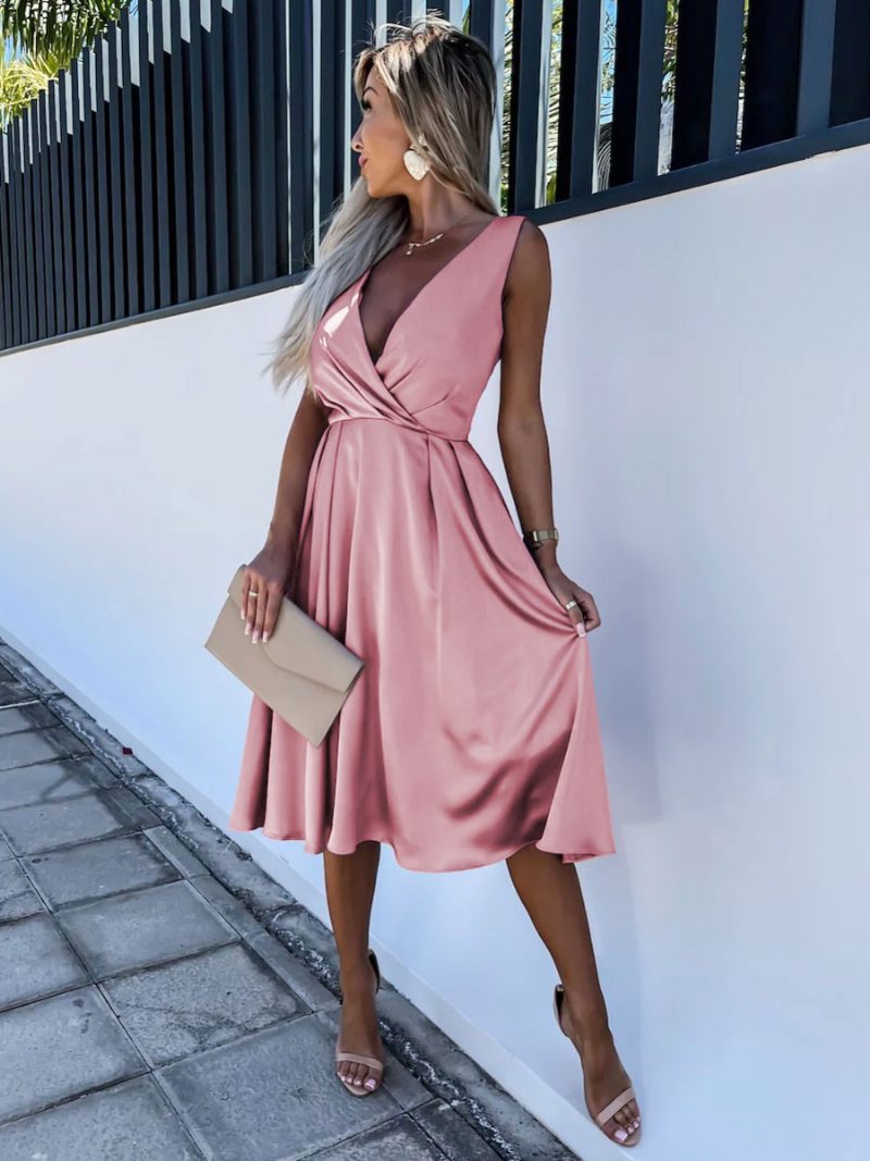 Damen-party-abschlussballkleider Aqua-ärmelloses Halbformelles Midi-kleid - Rosa