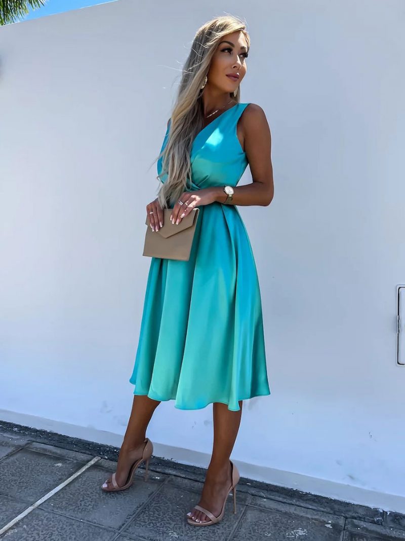 Damen-party-abschlussballkleider Aqua-ärmelloses Halbformelles Midi-kleid - Aqua