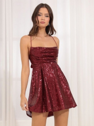 Damen-partykleid Mit Pailletten Neckholder Spaghettiträger Plissiert Rückenfrei Minikleider