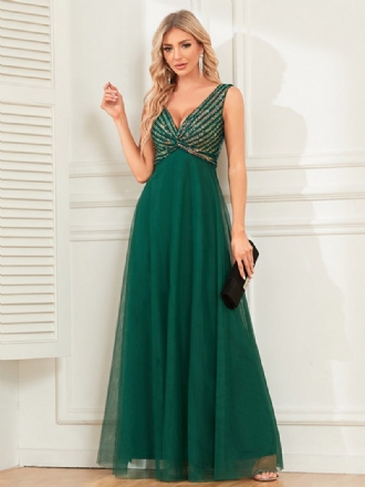 Damen Twist Maxi Partykleider V-ausschnitt Ärmellose Pailletten Geburtstagspartykleid