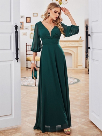 Dunkelgrünes Kleid Für Damen Chiffon Halbe Ärmel Empire-taille Ball-maxikleider