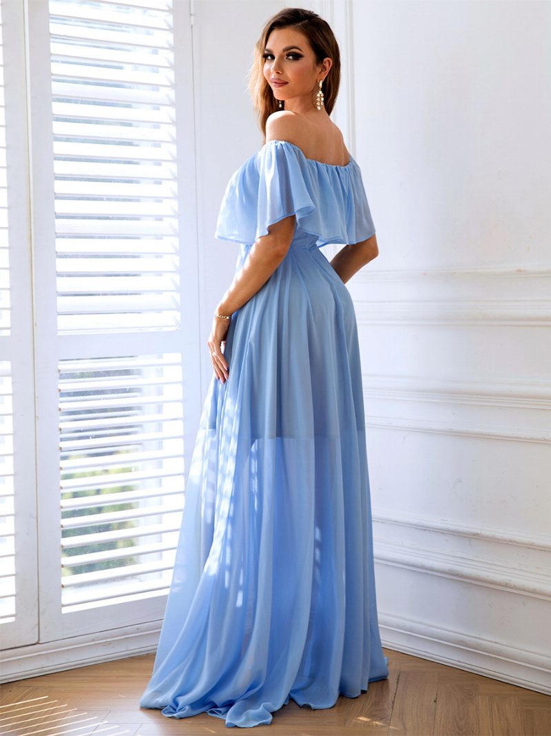 Hellhimmelblaues Foldover-kleid Für Damen Mit Hohem Schlitz Und Elegantem Maxikleid Den Abschlussball - Helles Himmelblau