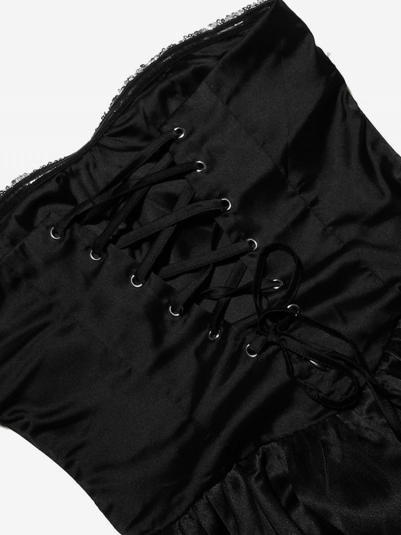 Kleines Schwarzes Für Damen Trägerlos Mit Pailletten Ärmellos Rüschen Kurze Partykleider - Schwarz