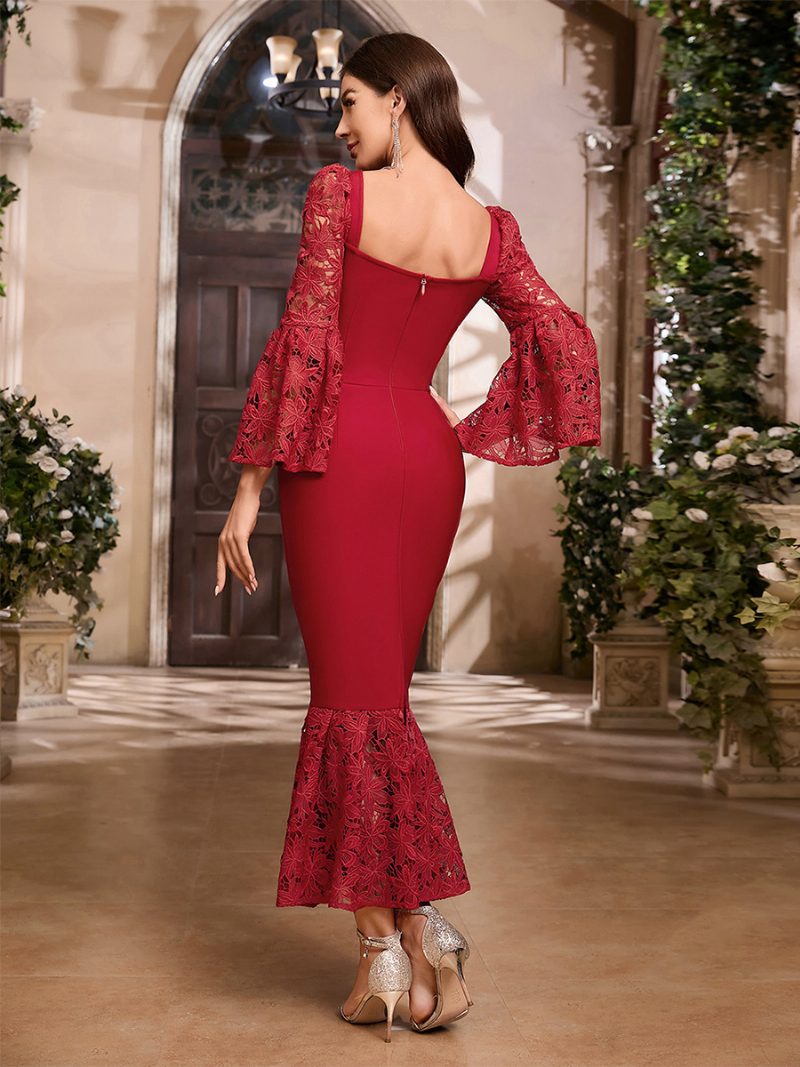 Rotes Trompetenkleid Für Damen Mit Stickerei Und Herzausschnitt Elegantes Ball-maxikleid - Rot