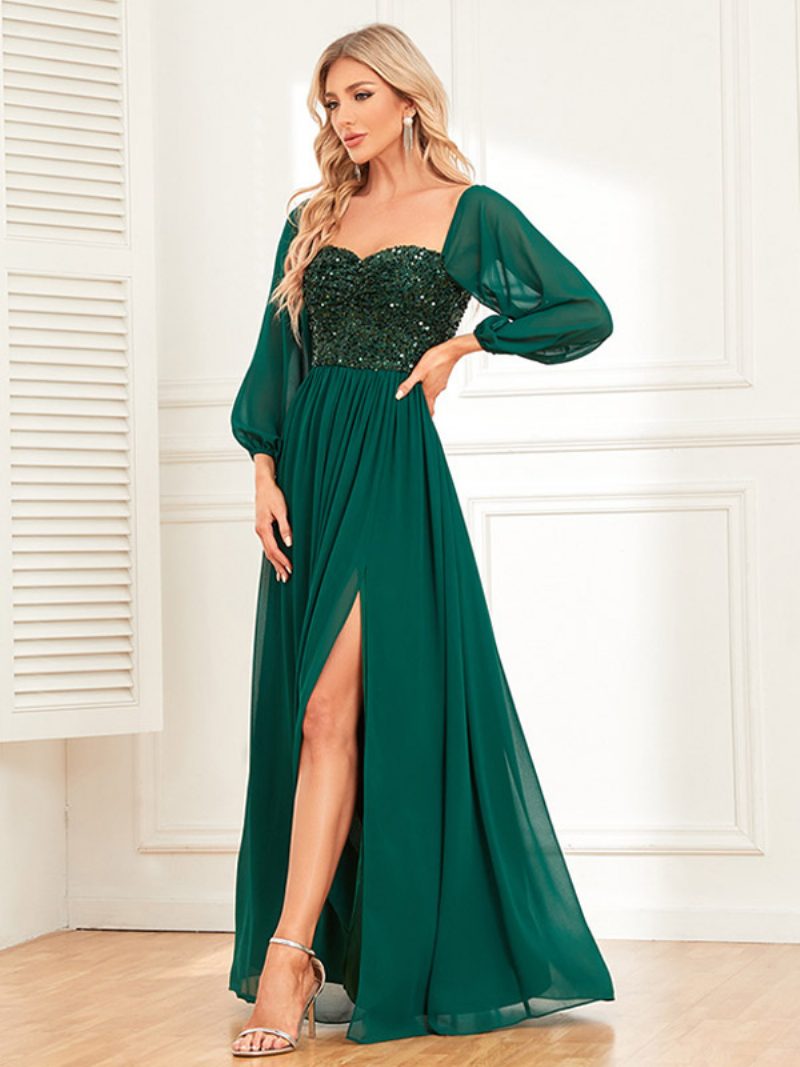 Schulterfreies Kleid Mit Pailletten Für Damen Rückenfrei Hoher Schlitz Abschlussball Cocktail-maxikleider - Dunkelgrün