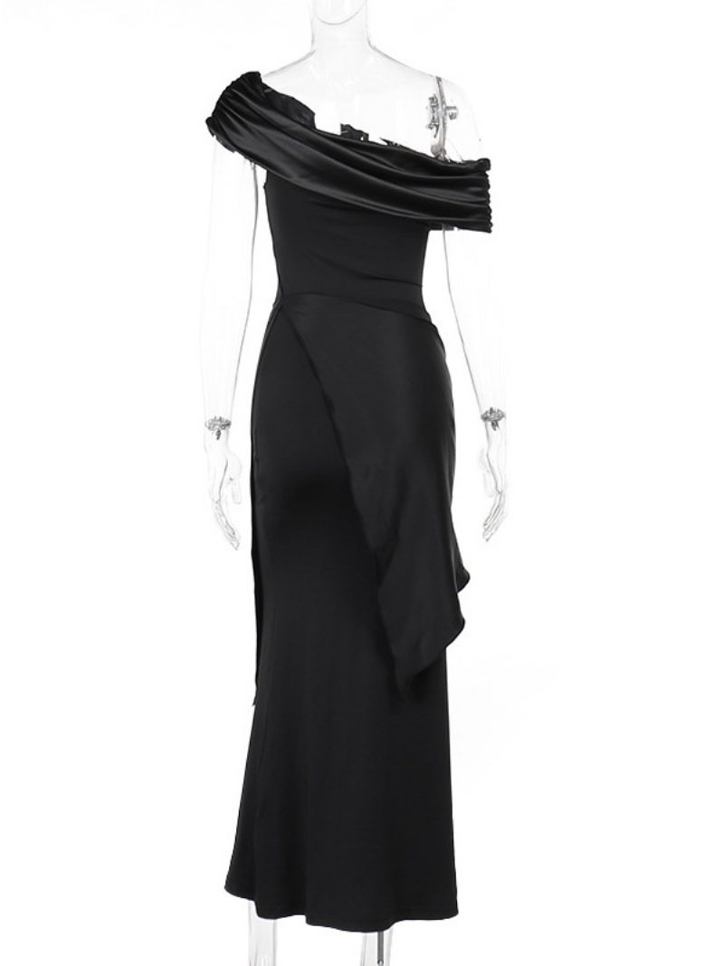 Schwarzes Damen-abschlussballkleid Einschultriges Plissiertes Asymmetrisches Wandelbares Maxikleid - Schwarz