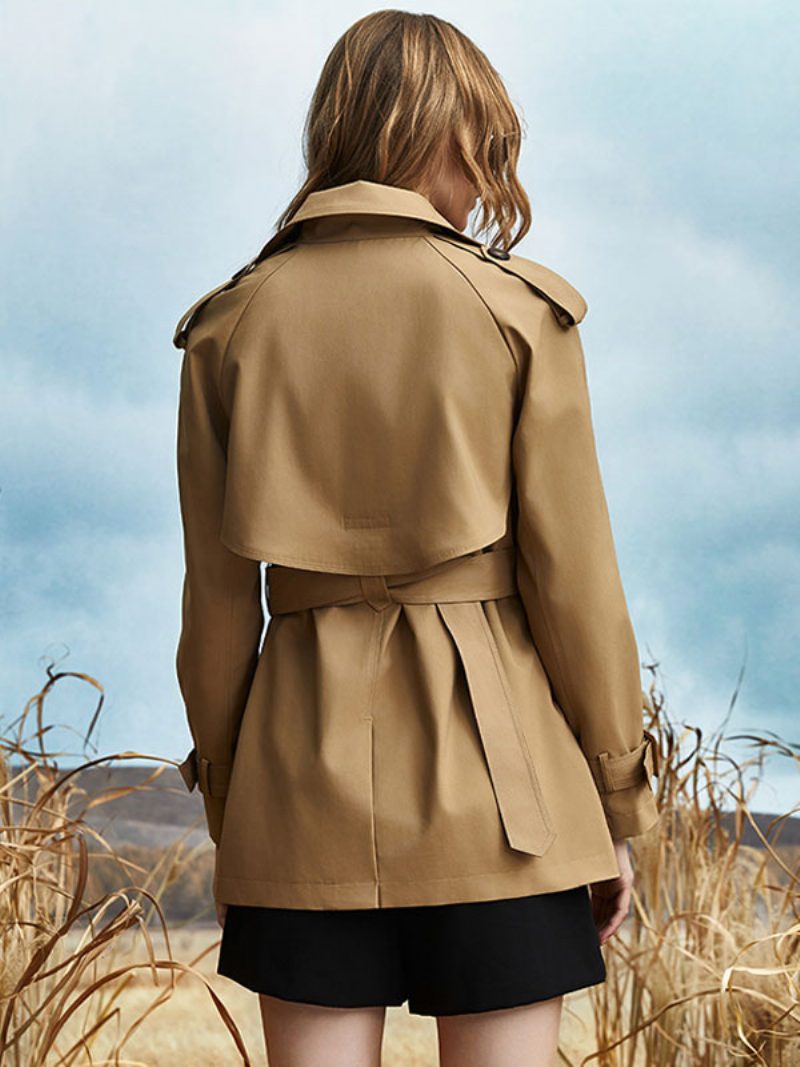 Damen-trenchcoat Asymmetrischer Umlegekragen Schärpe Lange Ärmel - Khaki