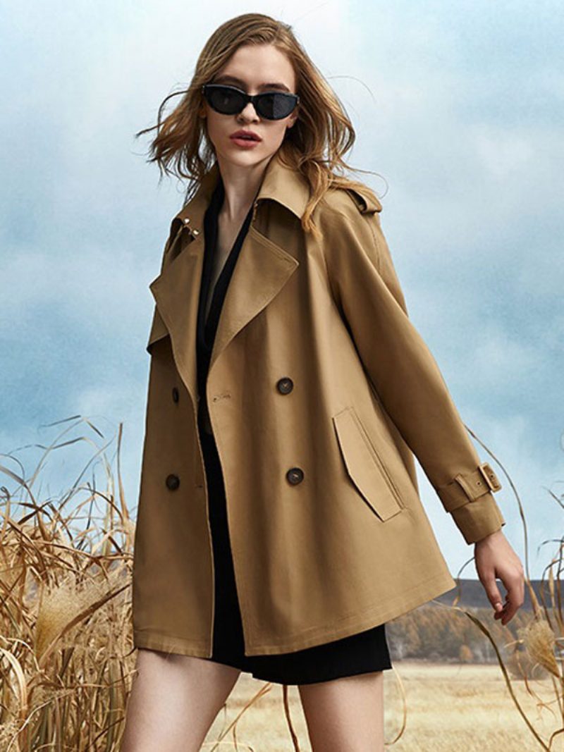 Damen-trenchcoat Asymmetrischer Umlegekragen Schärpe Lange Ärmel - Khaki