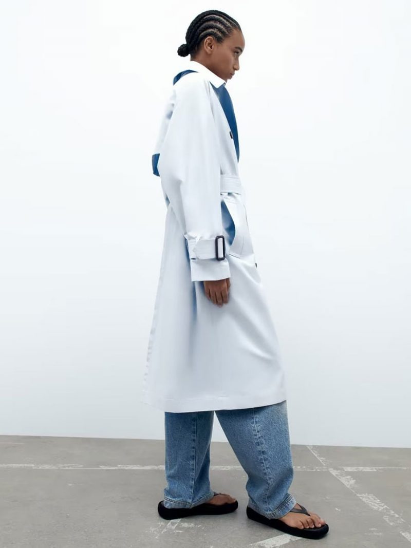 Damen-trenchcoat Babyblau Umlegekragen Lange Ärmel Oberbekleidung - Baby Blau