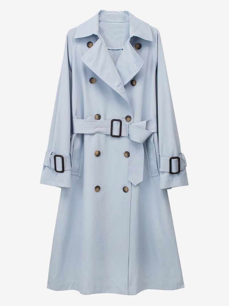 Damen-trenchcoat Babyblau Umlegekragen Lange Ärmel Oberbekleidung - Baby Blau