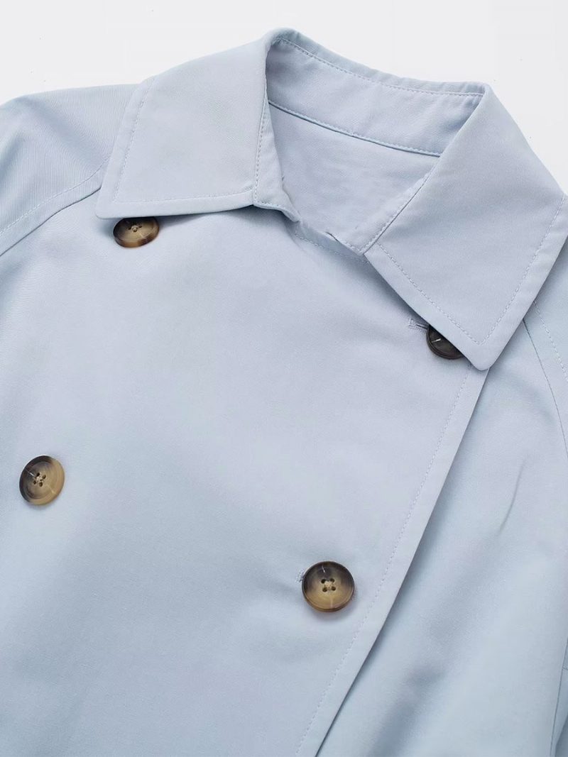 Damen-trenchcoat Babyblau Umlegekragen Lange Ärmel Oberbekleidung - Baby Blau