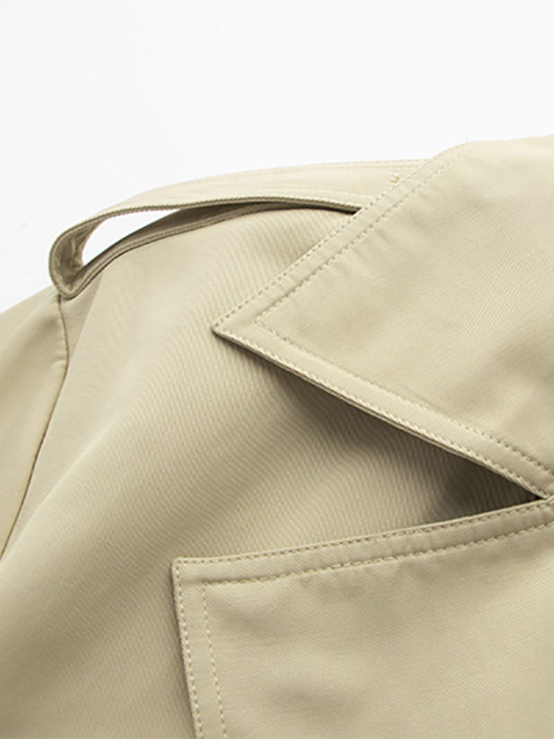 Damen-trenchcoat Gekerbtes Revers Gürtel Doppelte Brust Klassische Oberbekleidung - Khaki