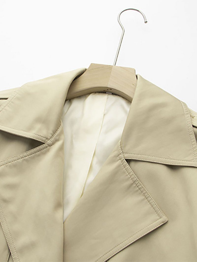 Damen-trenchcoat Gekerbtes Revers Gürtel Doppelte Brust Klassische Oberbekleidung - Khaki