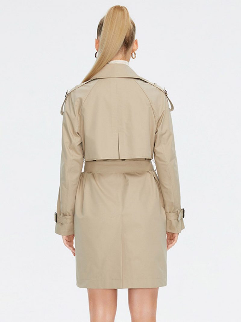 Damen-trenchcoat Reversknöpfe Gürtel Winddichte Oberbekleidung - Khaki