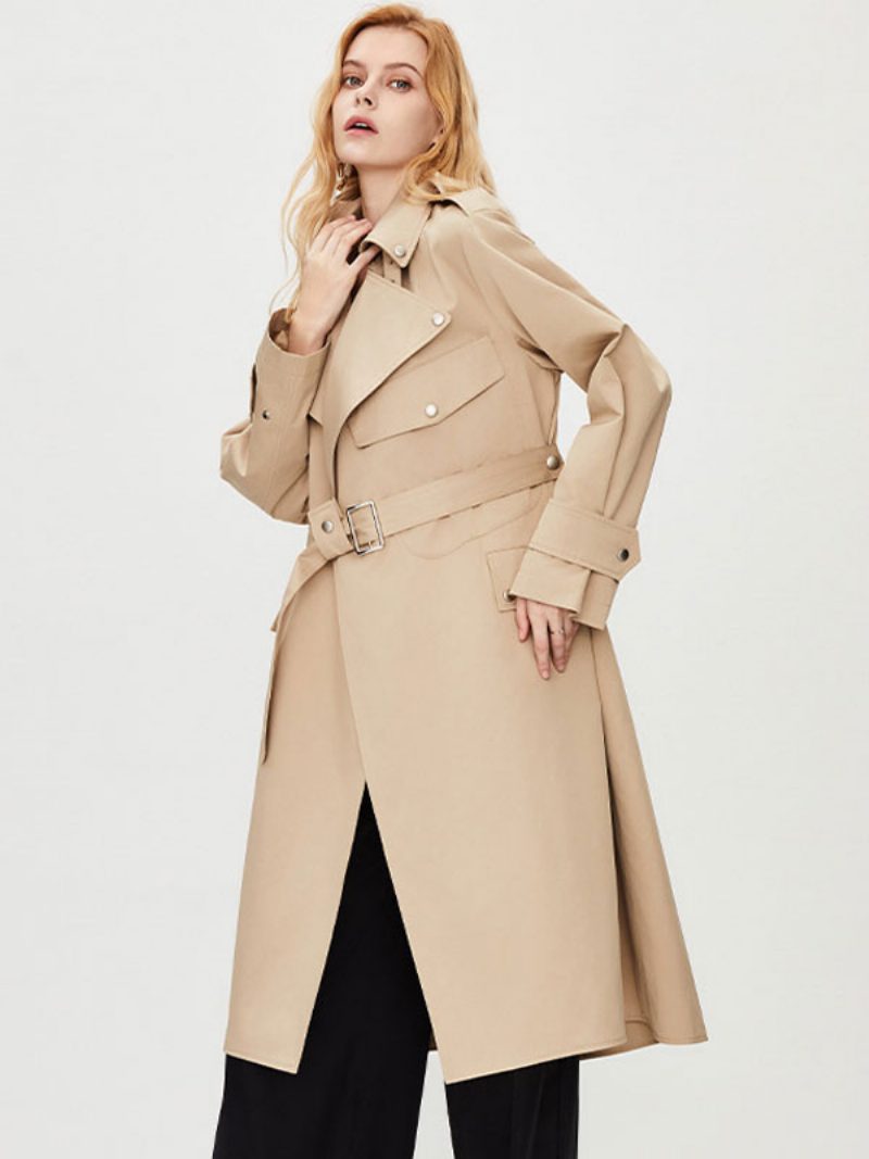 Damen-trenchcoat Umlegekragen Lange Ärmel Knöpfe Herbst-oberbekleidung - Khaki