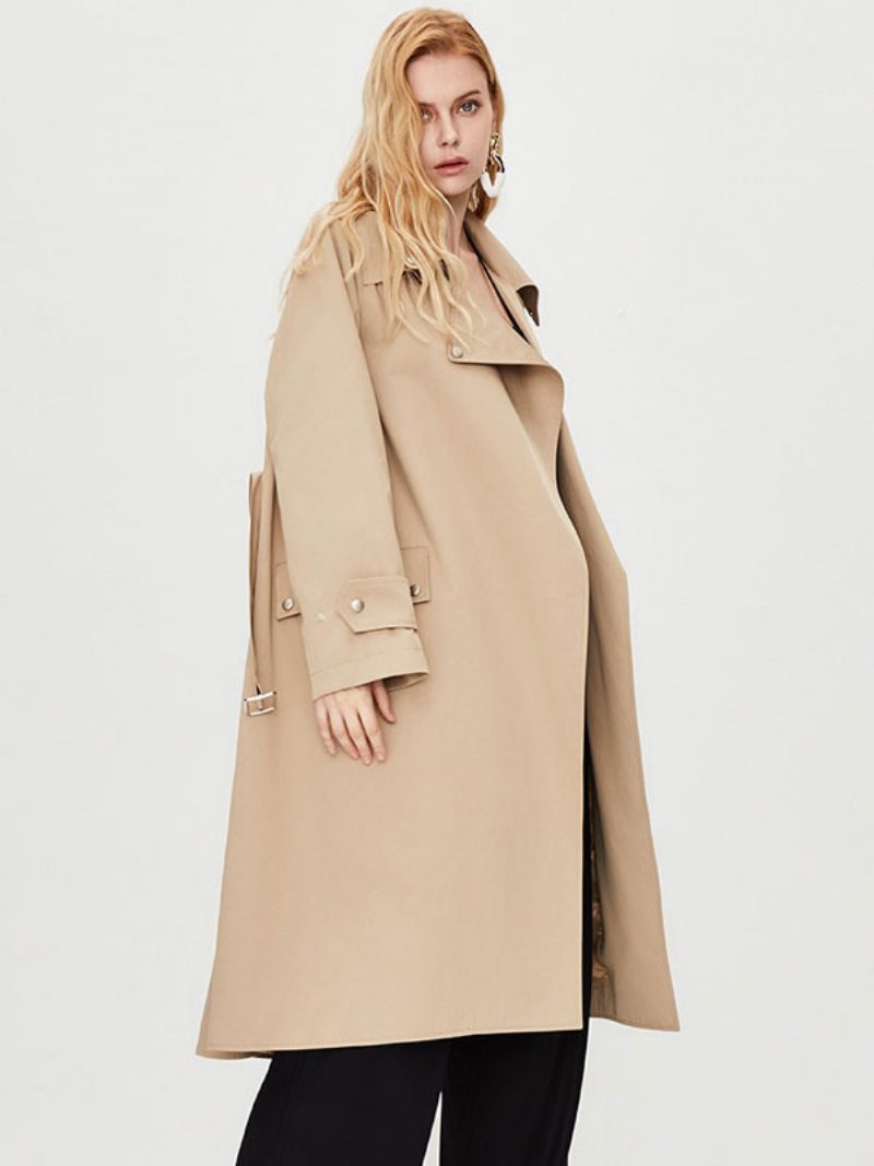 Damen-trenchcoat Umlegekragen Lange Ärmel Knöpfe Herbst-oberbekleidung - Khaki