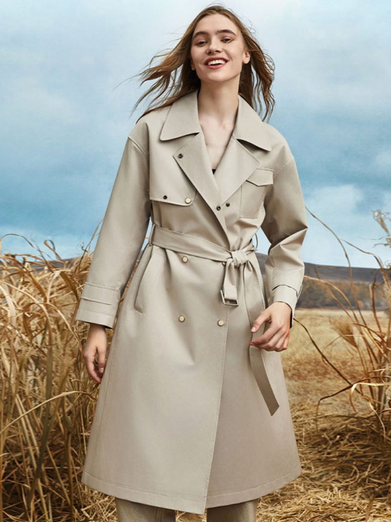 Damen Trenchcoat Umlegekragen Schärpe Lange Ärmel Herbst Frühling Oberbekleidung - Beige