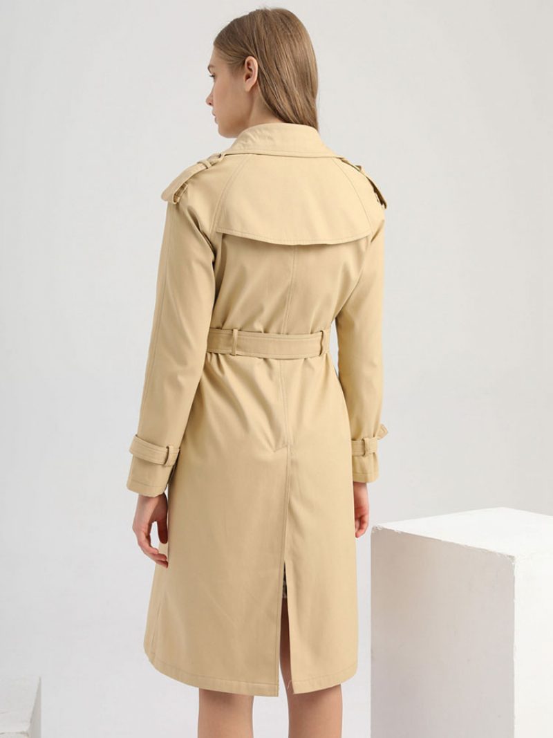 Langer Trenchcoat Khaki Umlegekragen Lange Ärmel Revers Klassisch Zweireihig Für Frühling Und Herbst Street-outwear Damen - Khaki