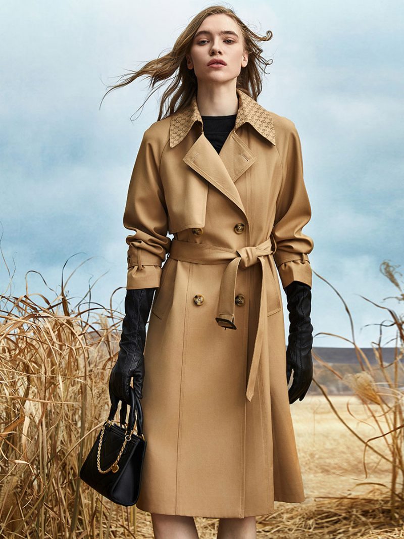 Trenchcoat Für Damen Gute Qualität Asymmetrischer Polyester-umlegekragen Knöpfe Lange Ärmel