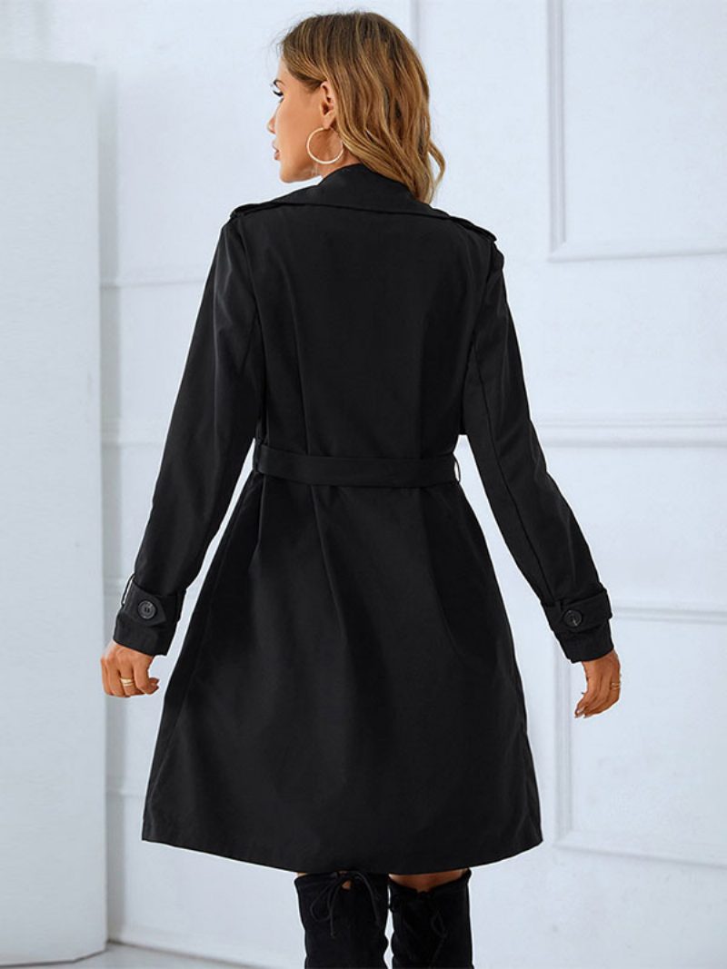 Trenchcoat Für Damen Gute Qualität Umlegekragen Knöpfe Lange Ärmel Warme Winter-oberbekleidung - Schwarz