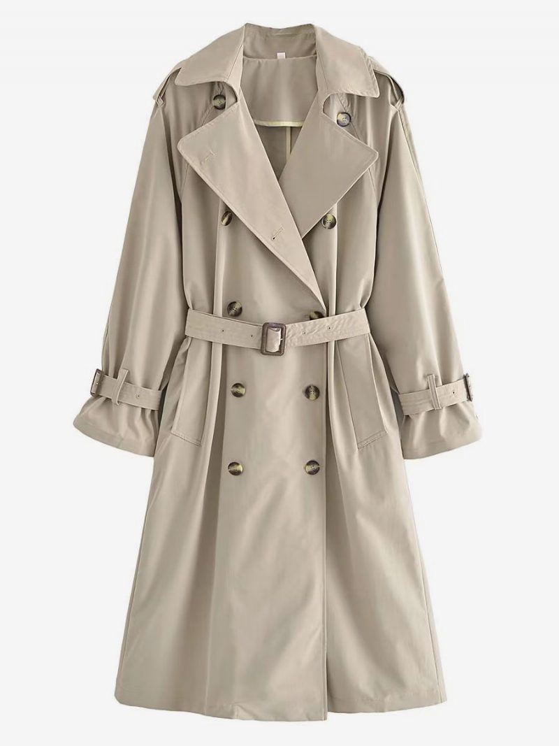 Trenchcoat Für Damen Khaki Umlegekragen Lange Ärmel Oberbekleidung - Khaki