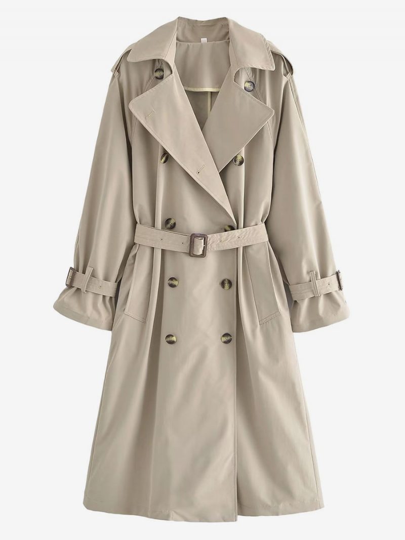 Trenchcoat Für Damen Khaki Umlegekragen Lange Ärmel Oberbekleidung - Khaki