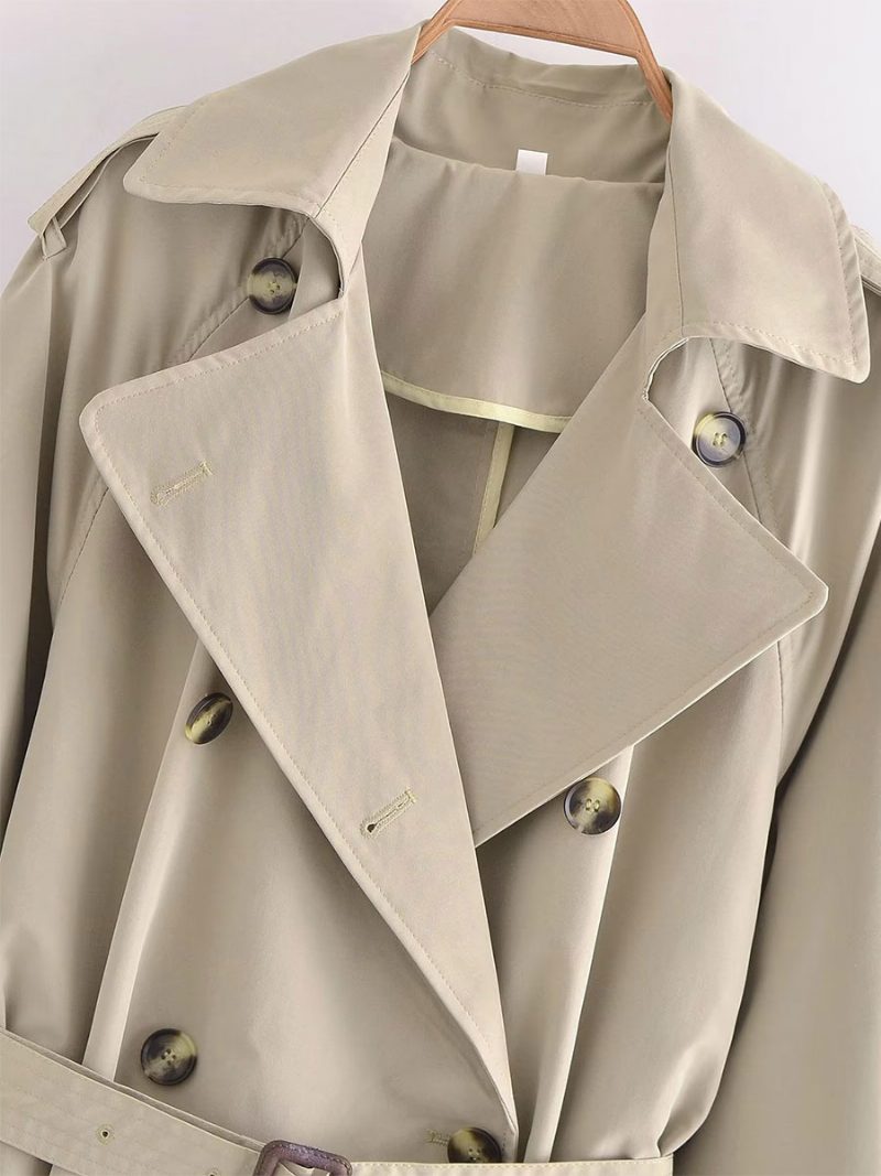 Trenchcoat Für Damen Khaki Umlegekragen Lange Ärmel Oberbekleidung - Khaki