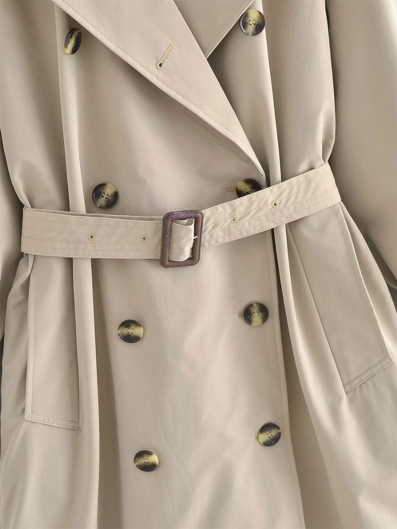 Trenchcoat Für Damen Khaki Umlegekragen Lange Ärmel Oberbekleidung - Khaki