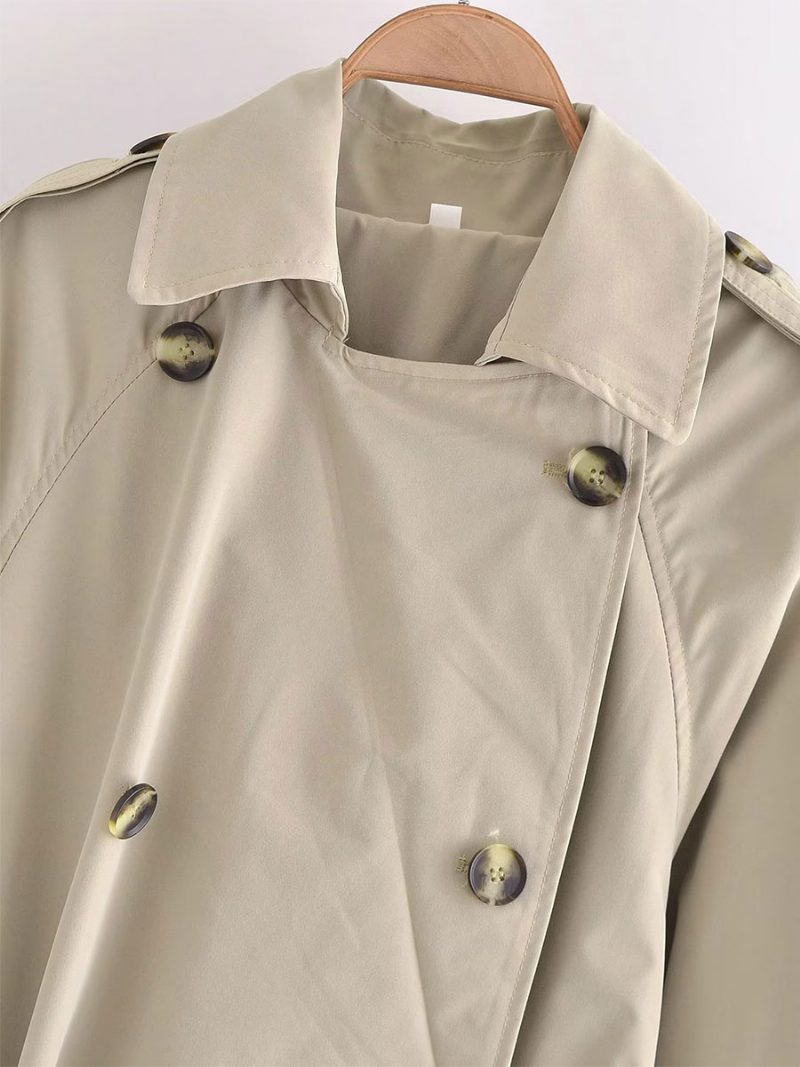 Trenchcoat Für Damen Khaki Umlegekragen Lange Ärmel Oberbekleidung - Khaki