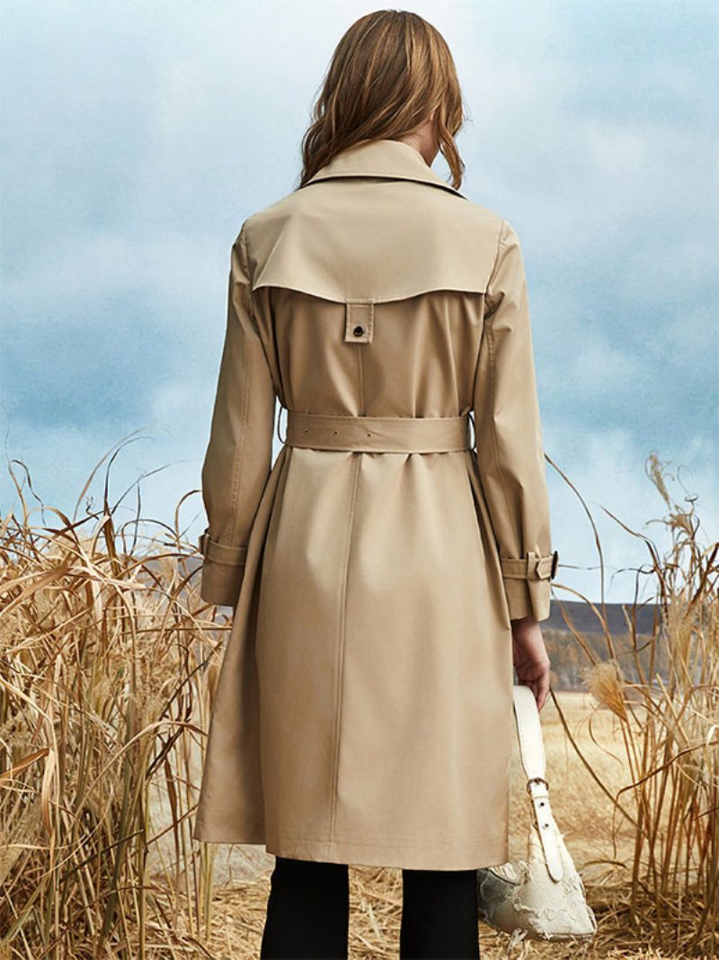 Trenchcoat Umlegekragen Schärpe Lange Ärmel Klassische Oberbekleidung Für Damen - Khaki