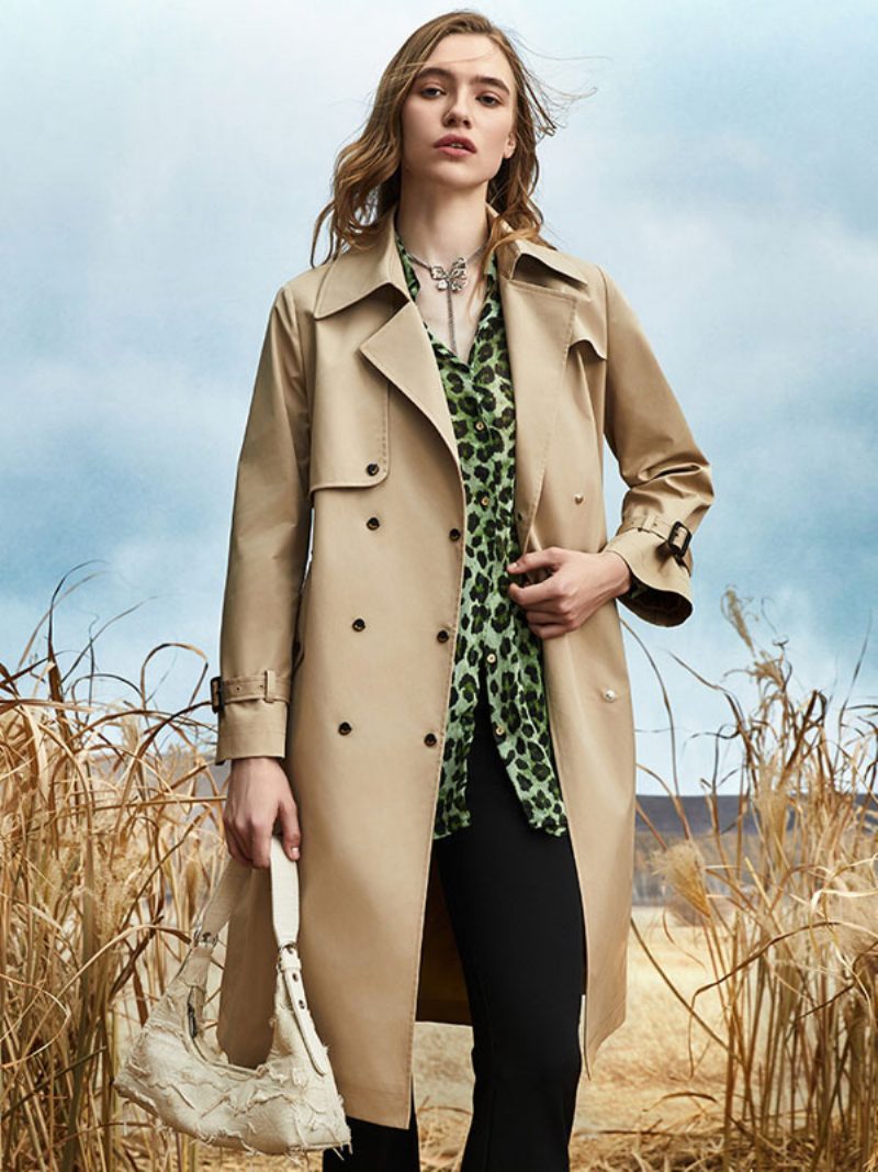 Trenchcoat Umlegekragen Schärpe Lange Ärmel Klassische Oberbekleidung Für Damen - Khaki