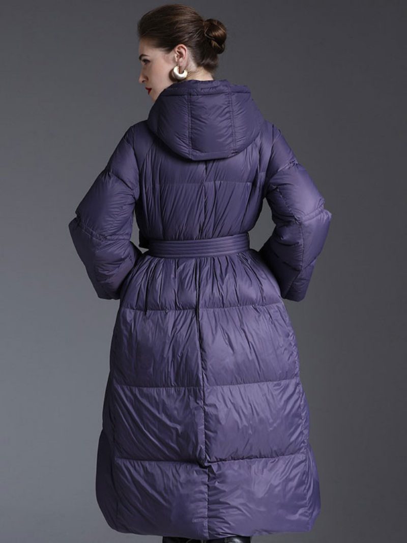 Daunenmantel Mit Kapuze Lila Lange Puffer-winteroberbekleidung Für Damen - Lila