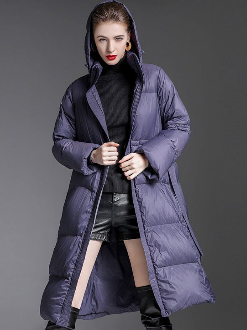 Daunenmantel Mit Kapuze Lila Lange Puffer-winteroberbekleidung Für Damen - Lila