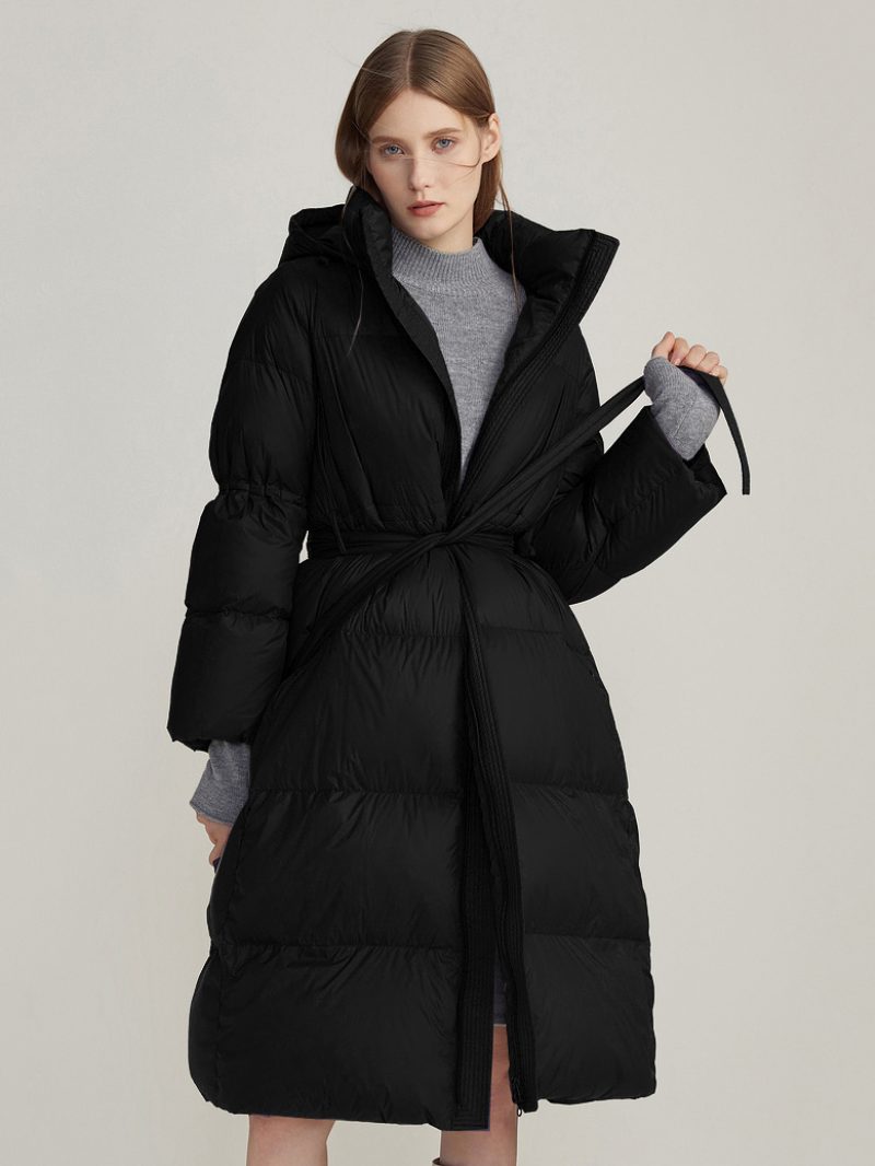 Daunenmantel Mit Kapuze Lila Lange Puffer-winteroberbekleidung Für Damen - Schwarz