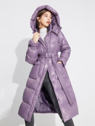 Daunenmantel Mit Kapuze Lila Lange Puffer-winteroberbekleidung Gürtel Für Damen